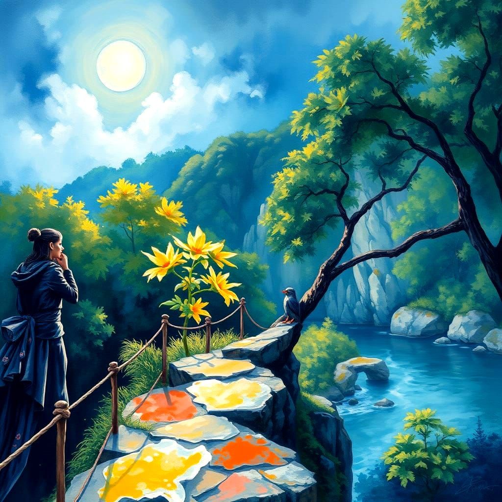 Serene Escada à Vista: Uma Moça em Harmonia com a Natureza