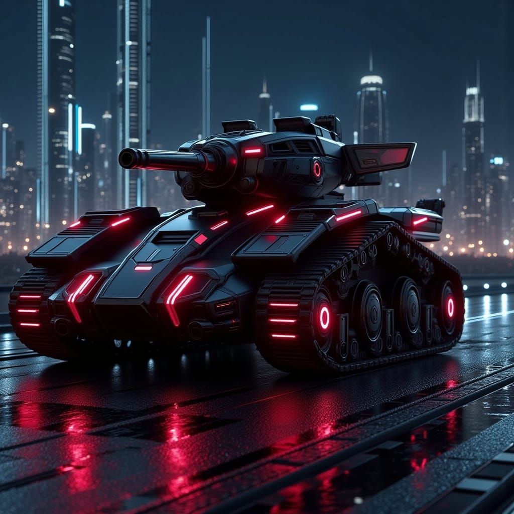 Neon Industrial Tank in Cyberpunk Cityscape