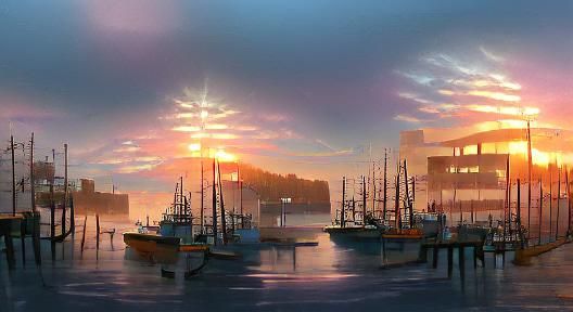 Picturesque Sunrise Over Tranquil Harbor Scene
