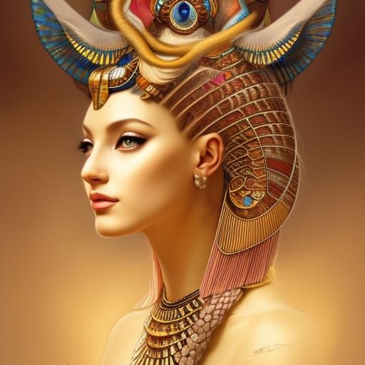 Egyptian Goddess Bastet with Cats, Art Nouveau Portrait