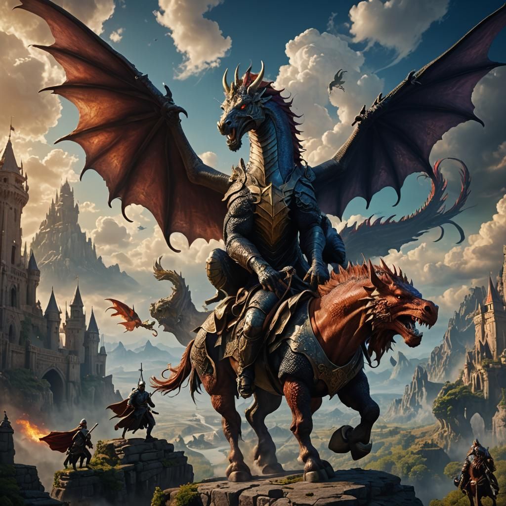 Chimera in Fantasy Setting with Knights and Dragon