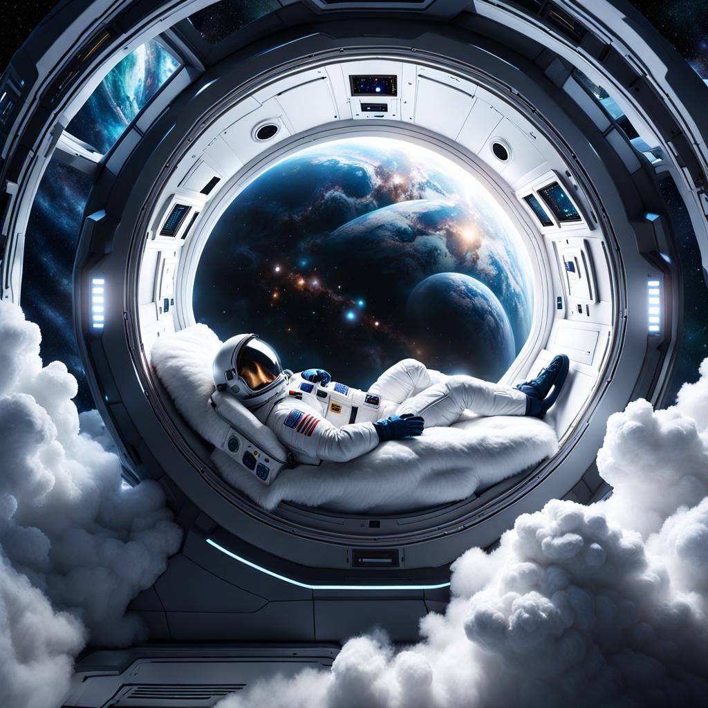 Astronaut Baby Sleeps on Cloud in Space