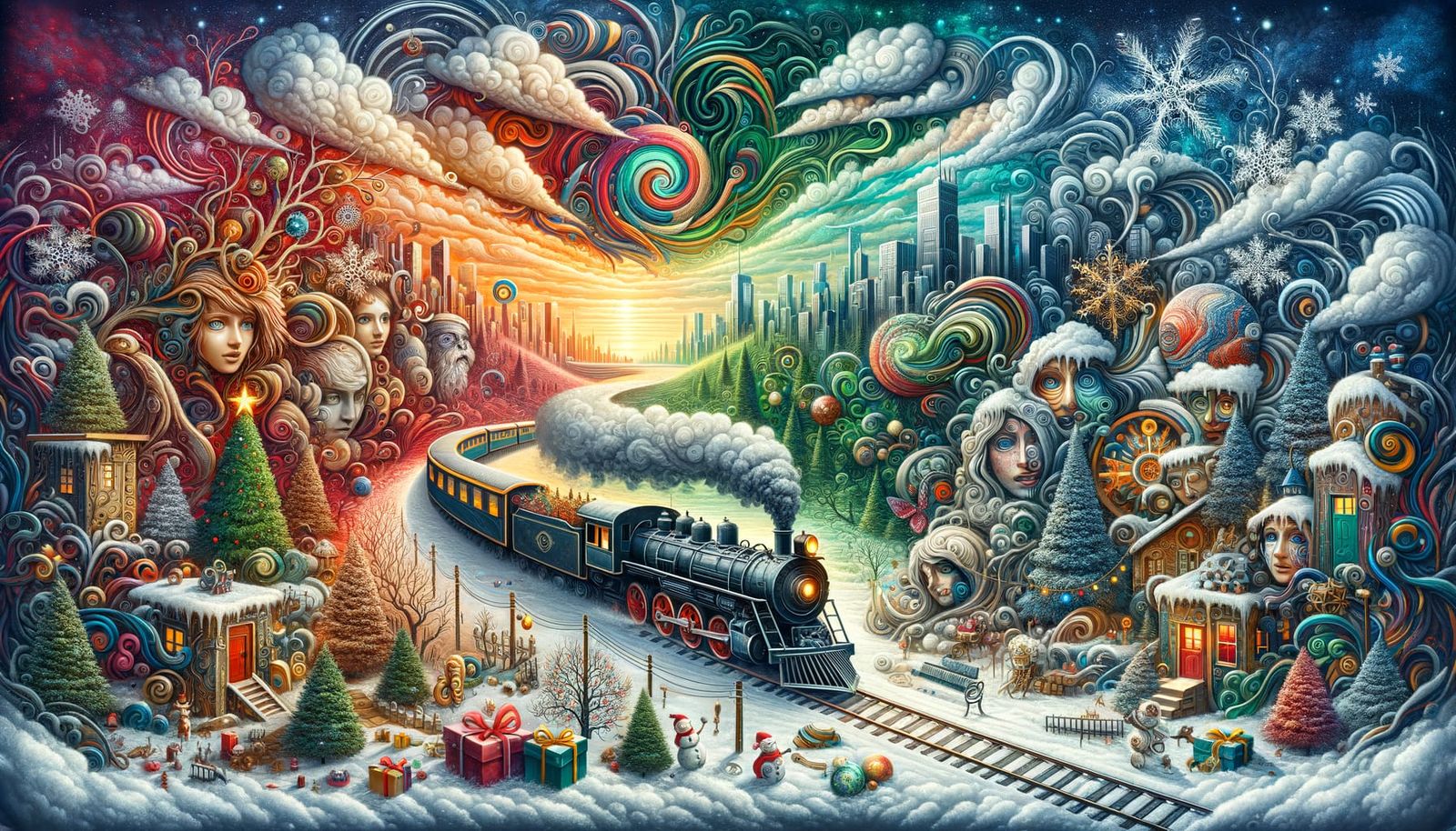 Ethereal Christmas Metropolis Meets Whimsy Nature