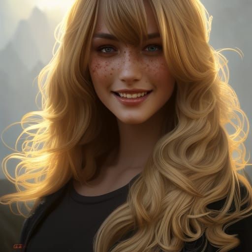 Smiling Blonde Girl Portrait in Hyperdetailed Style