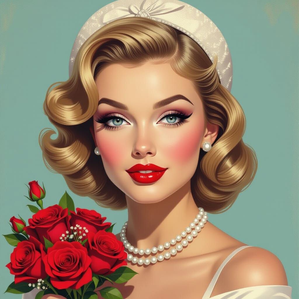 Vintage Hollywood Glamour Woman Portrait as Oil Painting