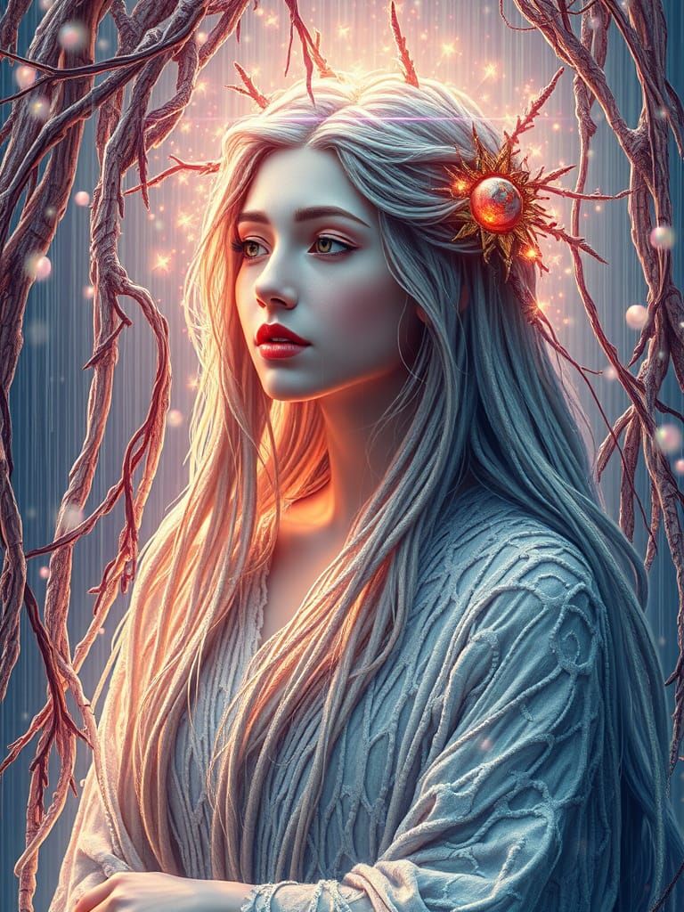 Ethereal Goddess in Pearl Rain: Symbolist Surrealism