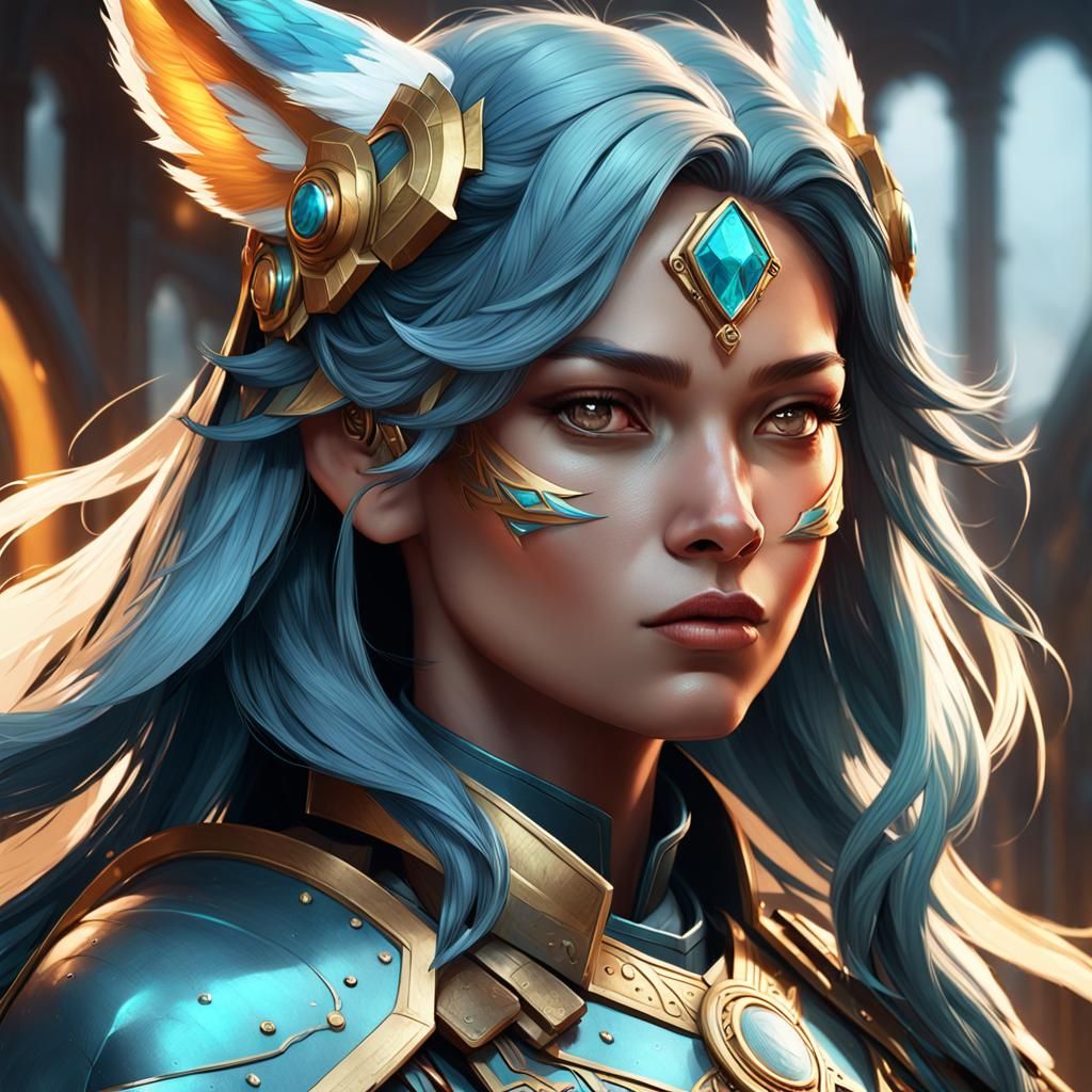 Kitsune Valkyrie Hybrid Portrait in Artgerm Style
