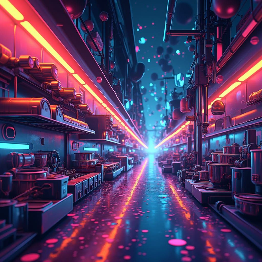 Futuristic Abstract Art in Neon Colors and Geometric Pattern...