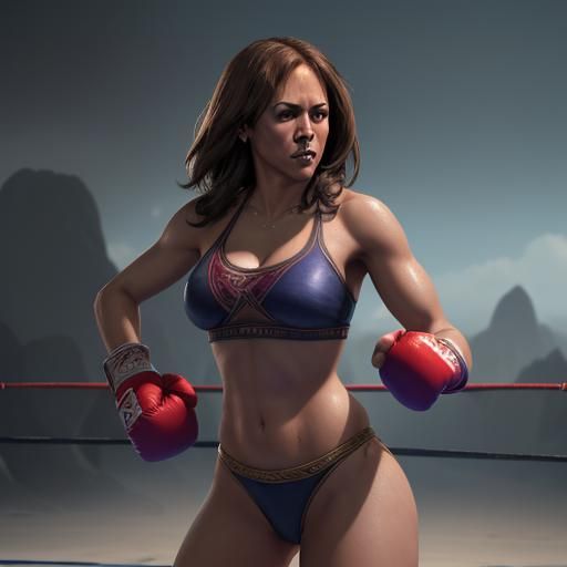 Bikini Boxing Match in Detailed Matte Painting