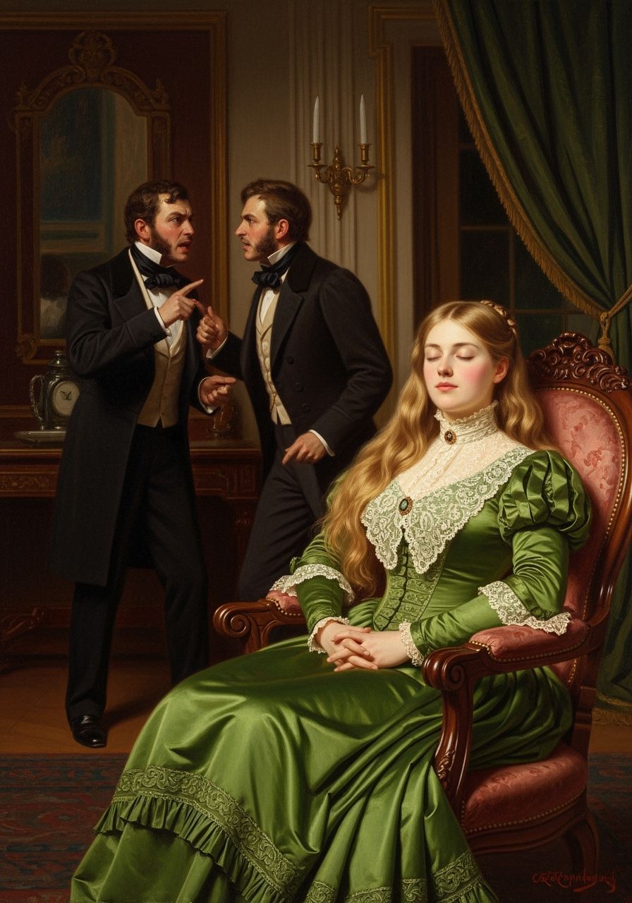 Victorian Lady Amidst Argument: An Oil Painting
