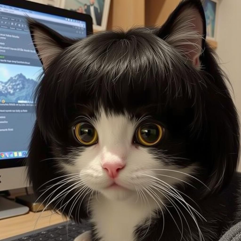 Black and White Kitten with Bob Haircut