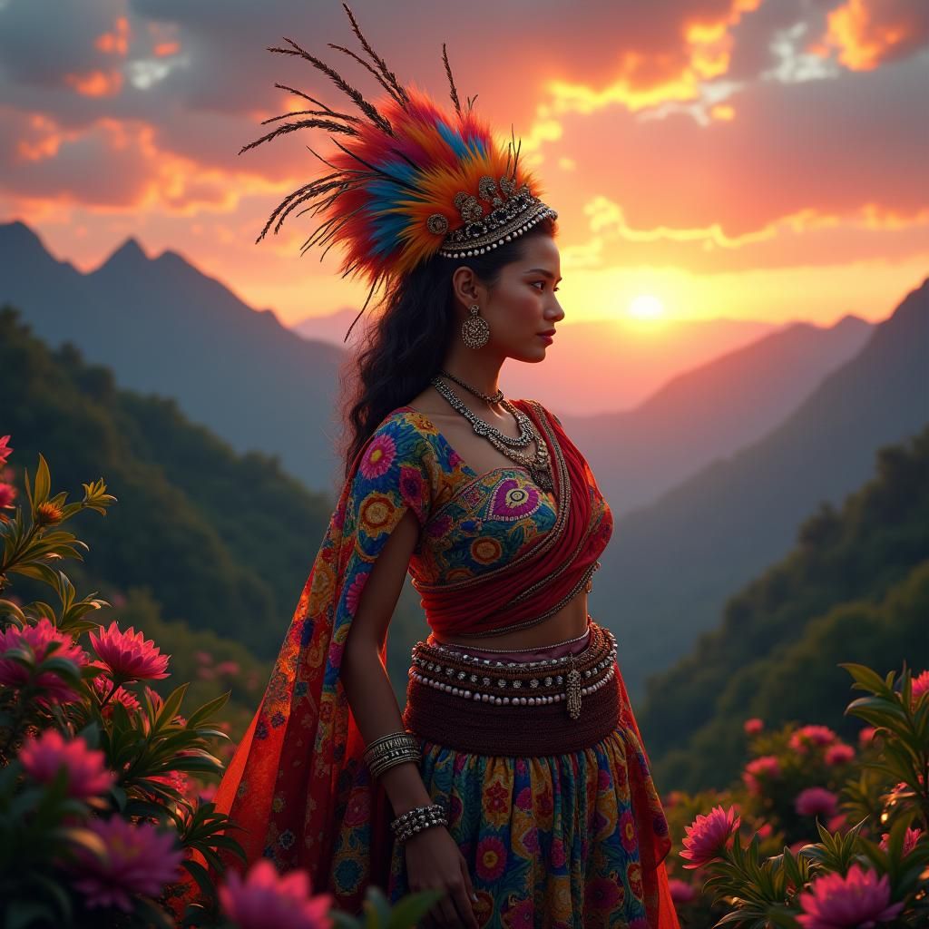 Venezuelan Woman in Colorful Landscape: Fantasy Concept Art