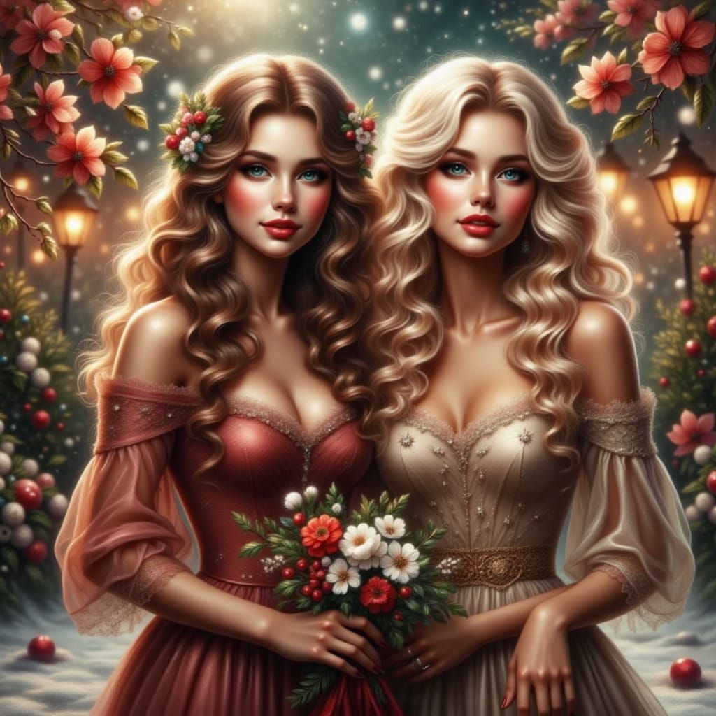 Blonde Best Friends Leaving Dorm for Christmas Party