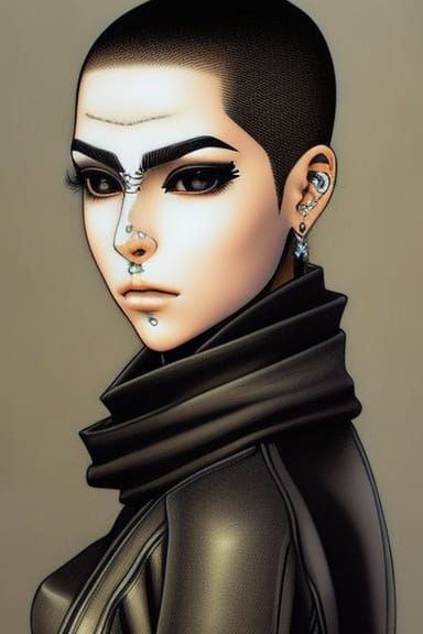 Anime Tomboy with Buzz Cut in Colored Pencil Style