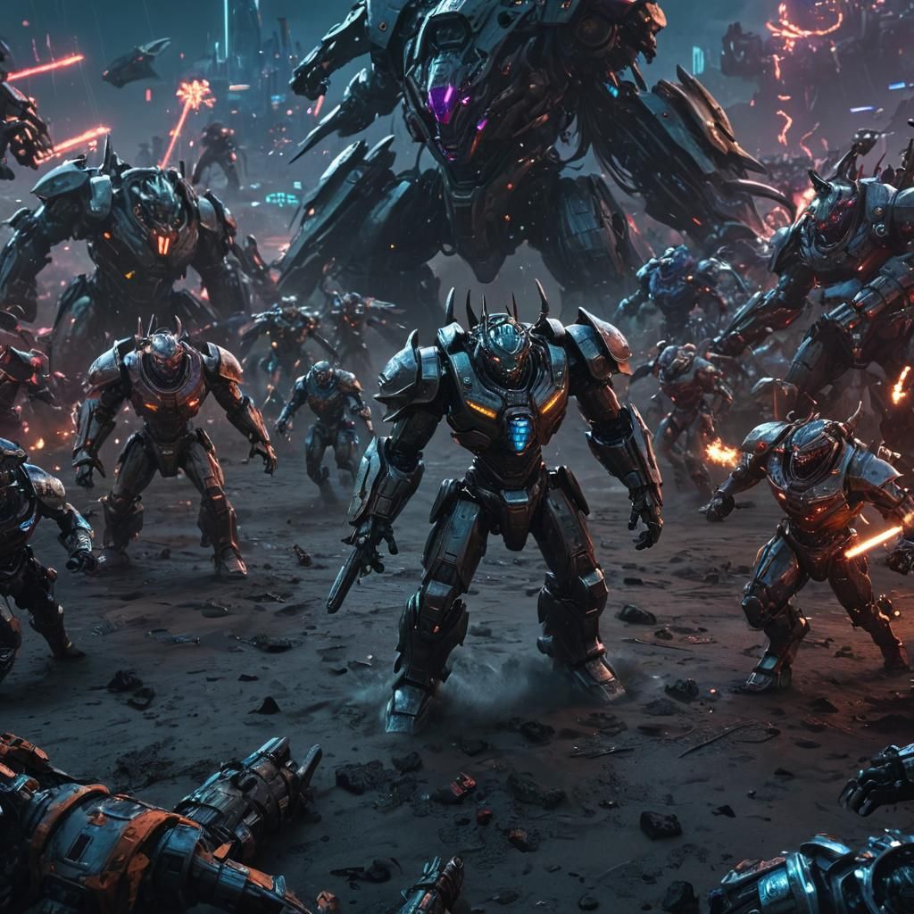 Epic Cyberpunk Gods and Demons Clash