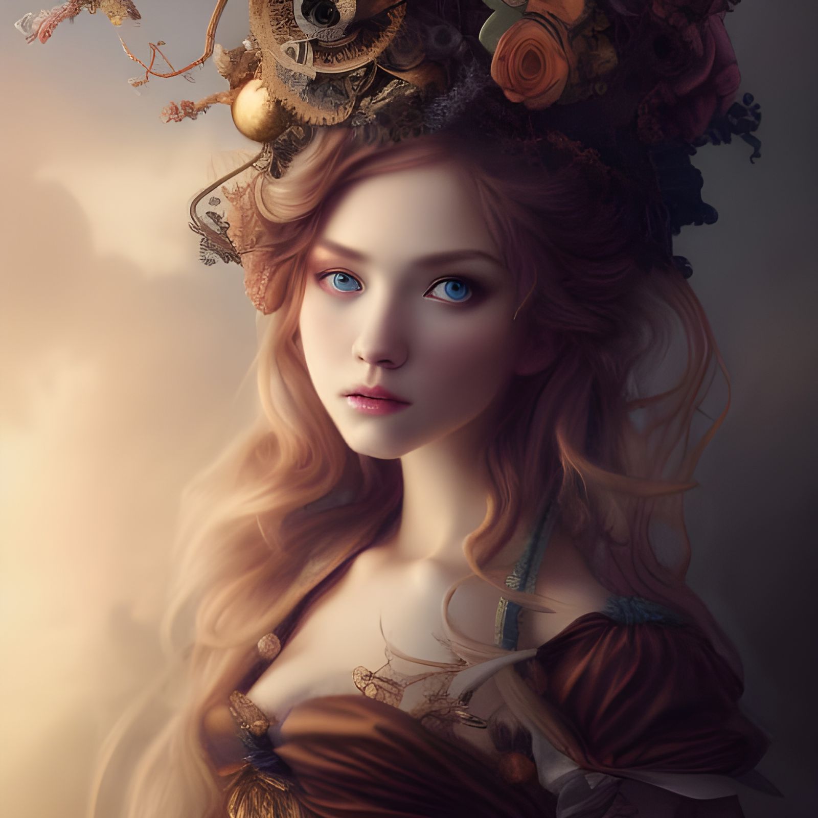 Steampunk Girl with Colorful Hair in Hyper-Realistic Style