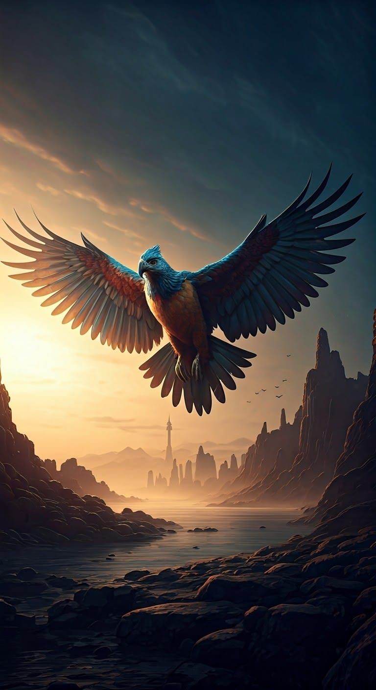 Bird Spreading Wings in Radiant Morning Light