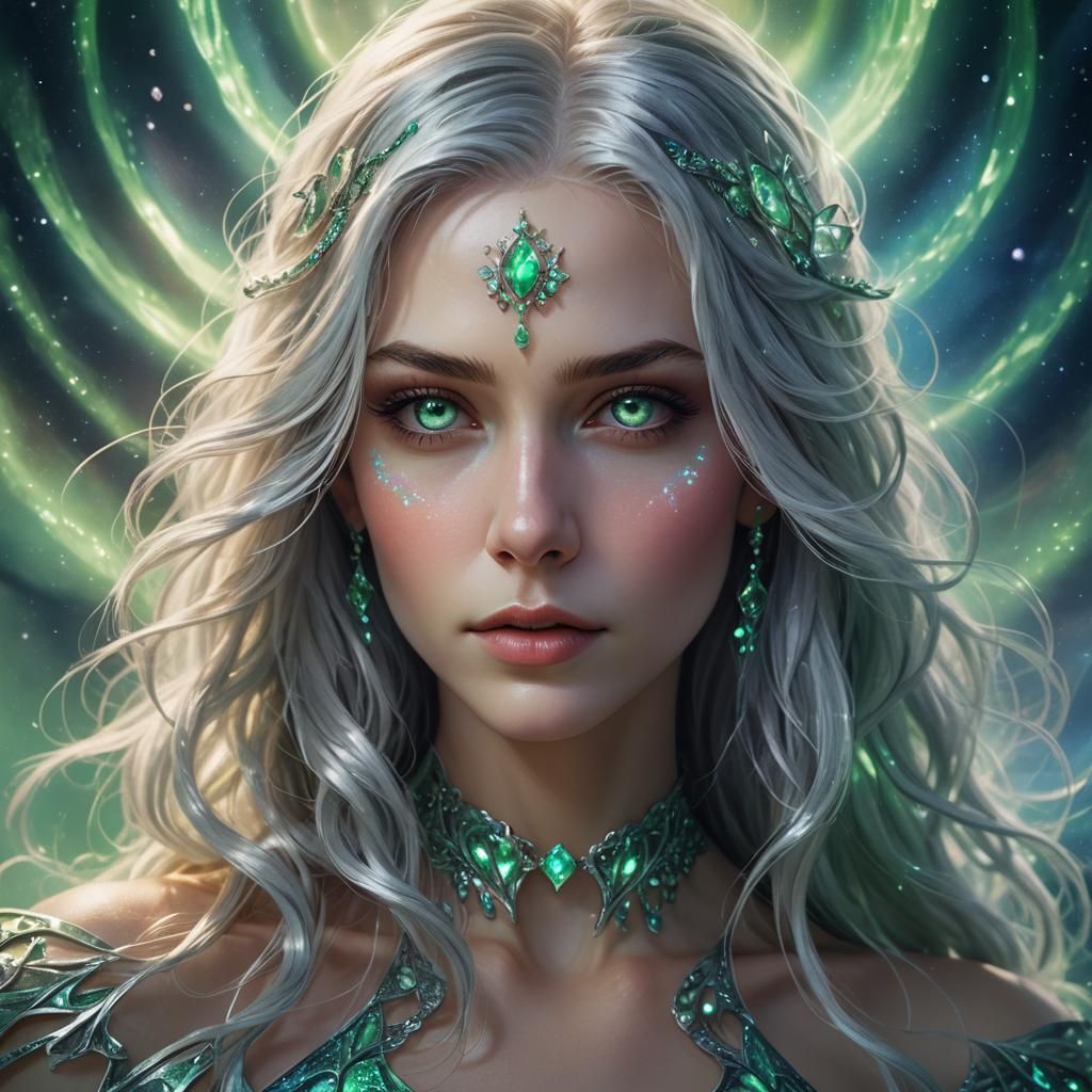 Ethereal Woman with Silver Hair, Hyperdetailed Portrait