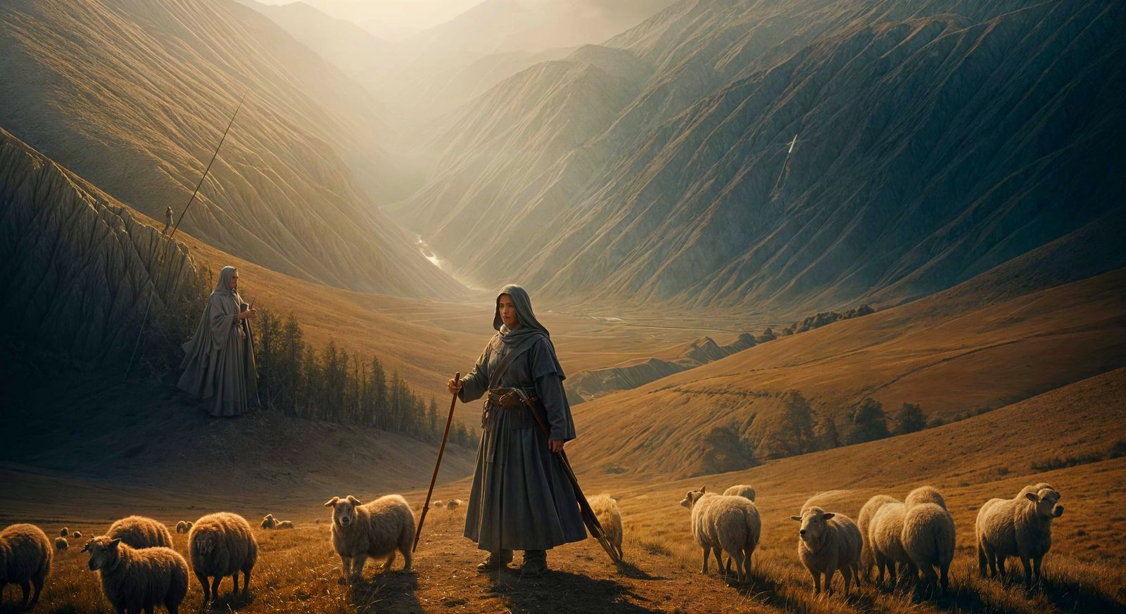 A Shepherdess Guides Her Flock Through the Shadows