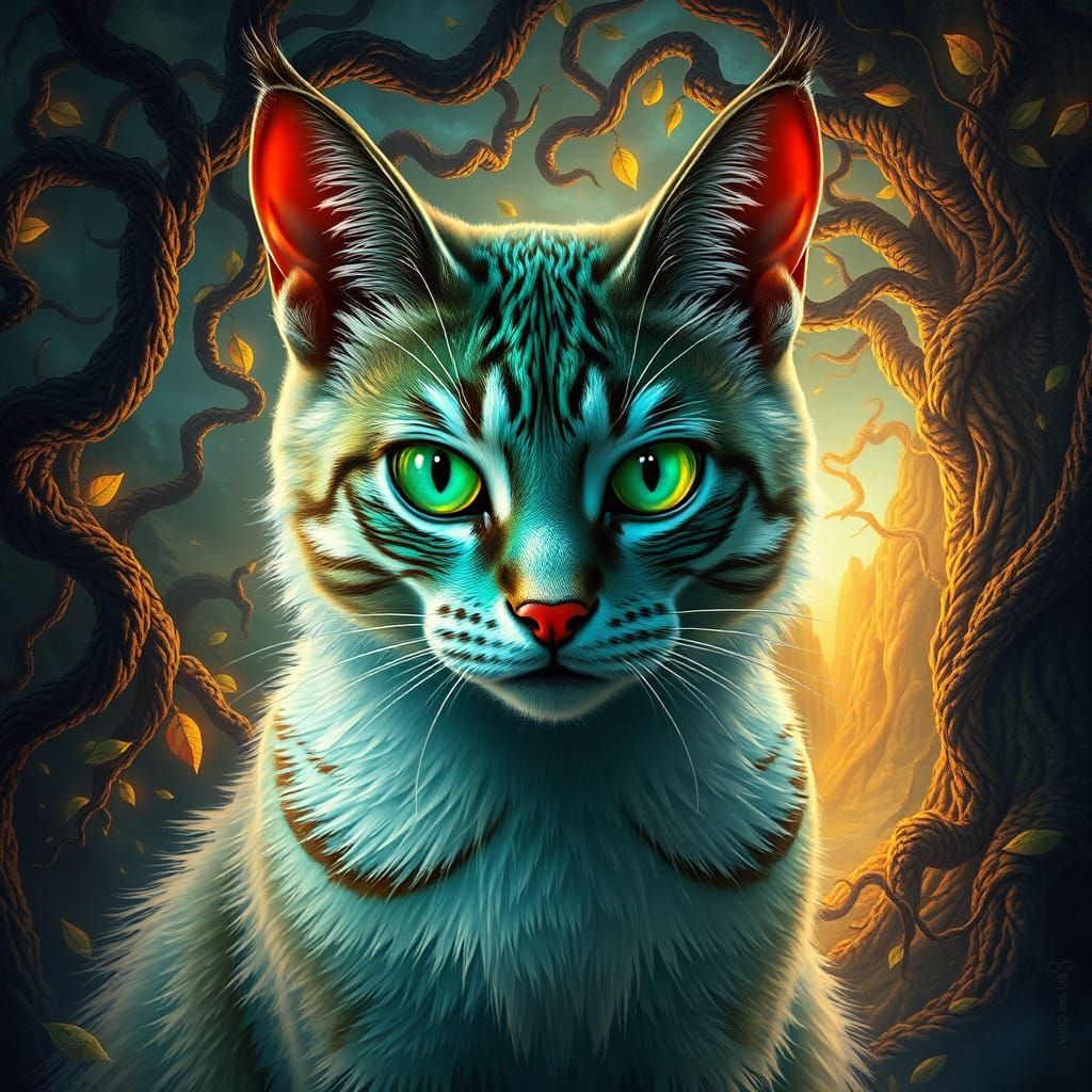 Majestic Feline in Whimsical, High-Fantasy Landscape