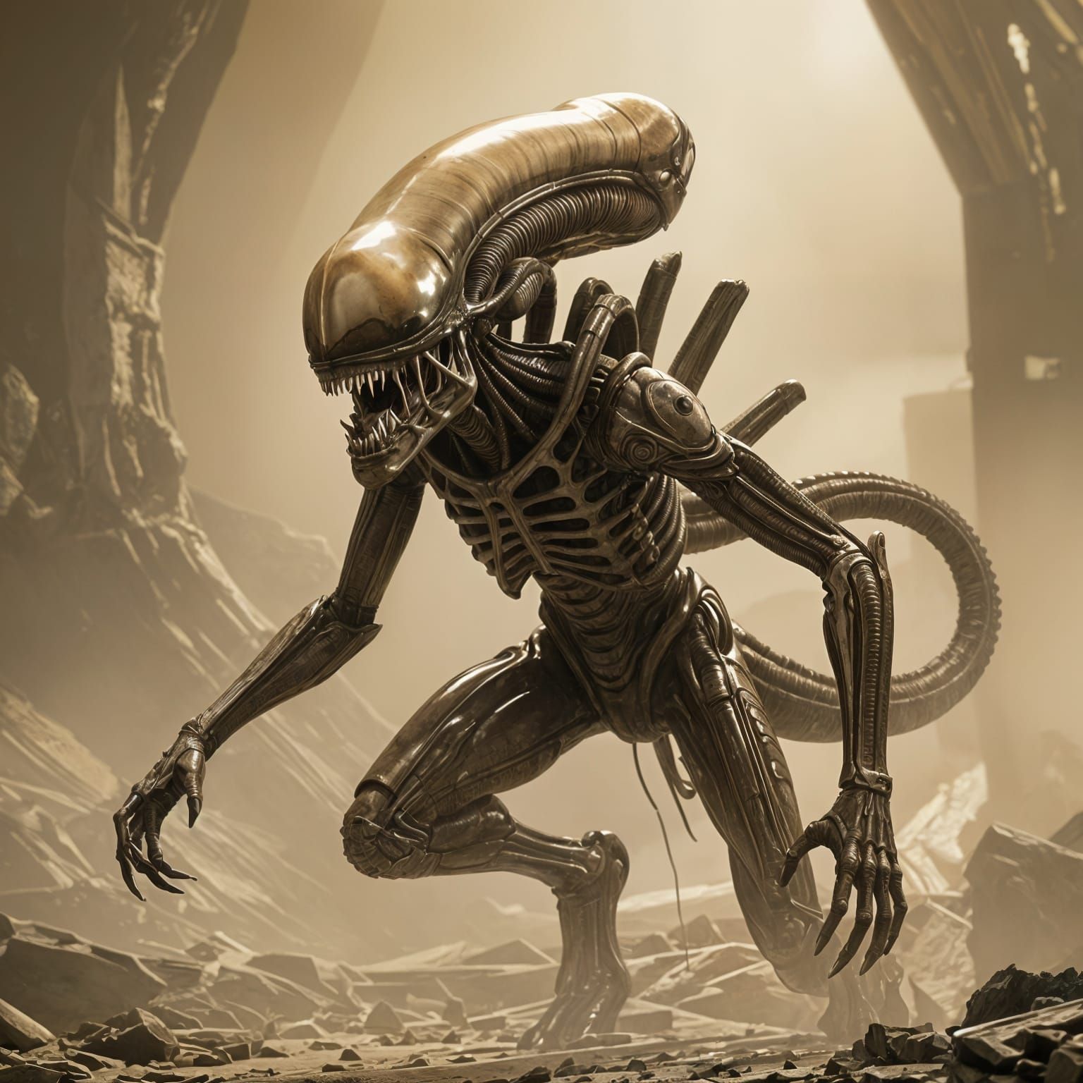 Ferocious Xenomorph Drone in Dynamic Mid-Leap Attack