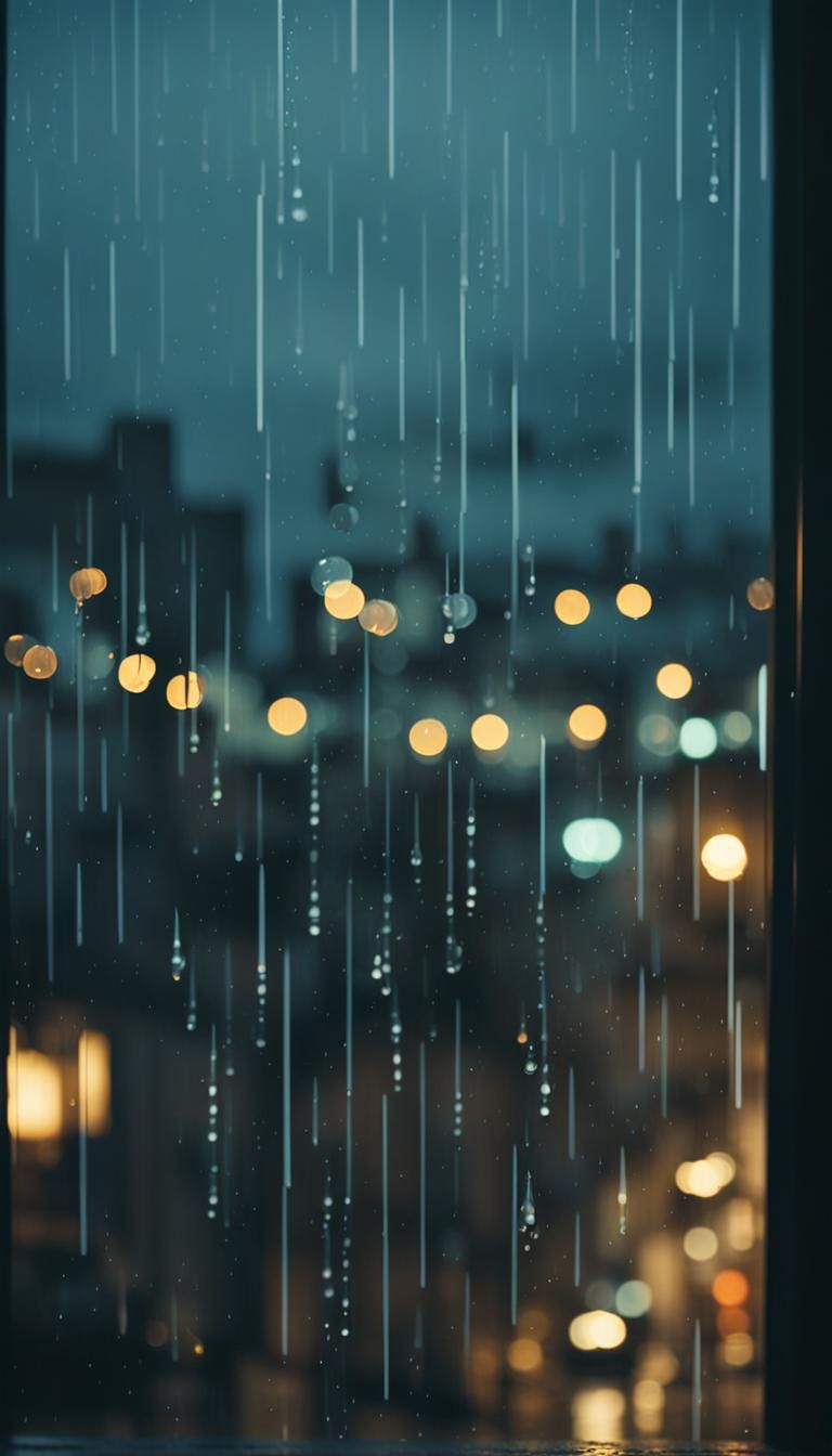 Rainy Cityscape View from Window