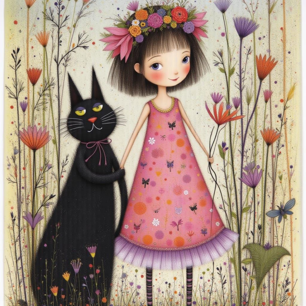 Girl with Black Cat: Earthy Simplicity