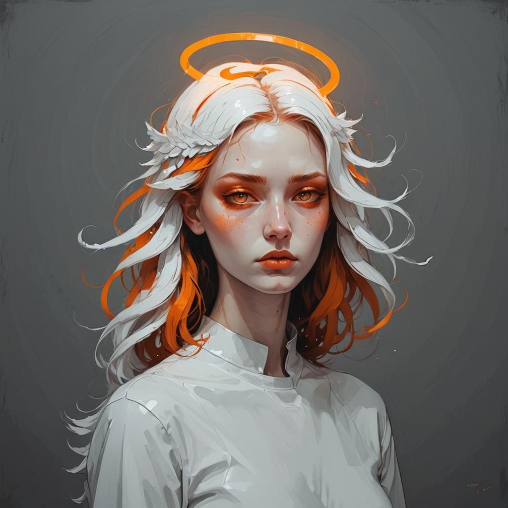 Neon Realism Portrait of Girl with Halo