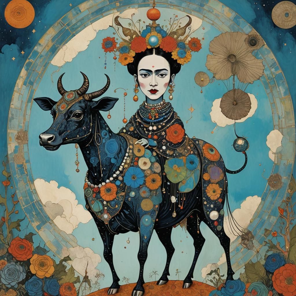 Funky Alien Woman with Pearls, Gothic Illustration