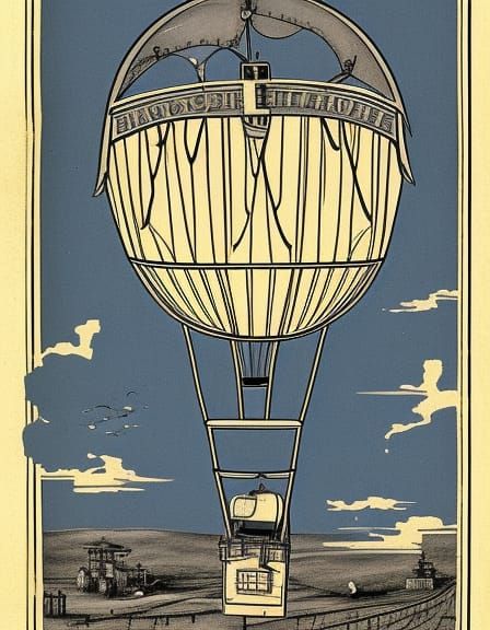 Steampunk Hot Air Balloon Blueprint Design