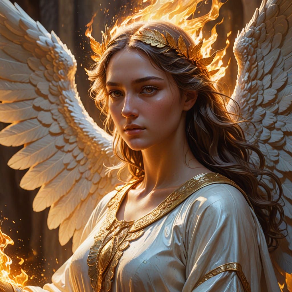 Colossal Guardian Angel: Mountainous Form with Flaming Shiel...