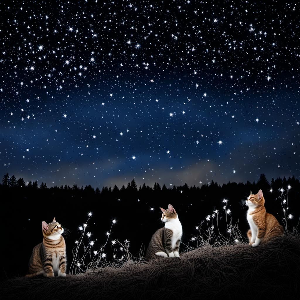 Cats Capturing Starlight in Paws