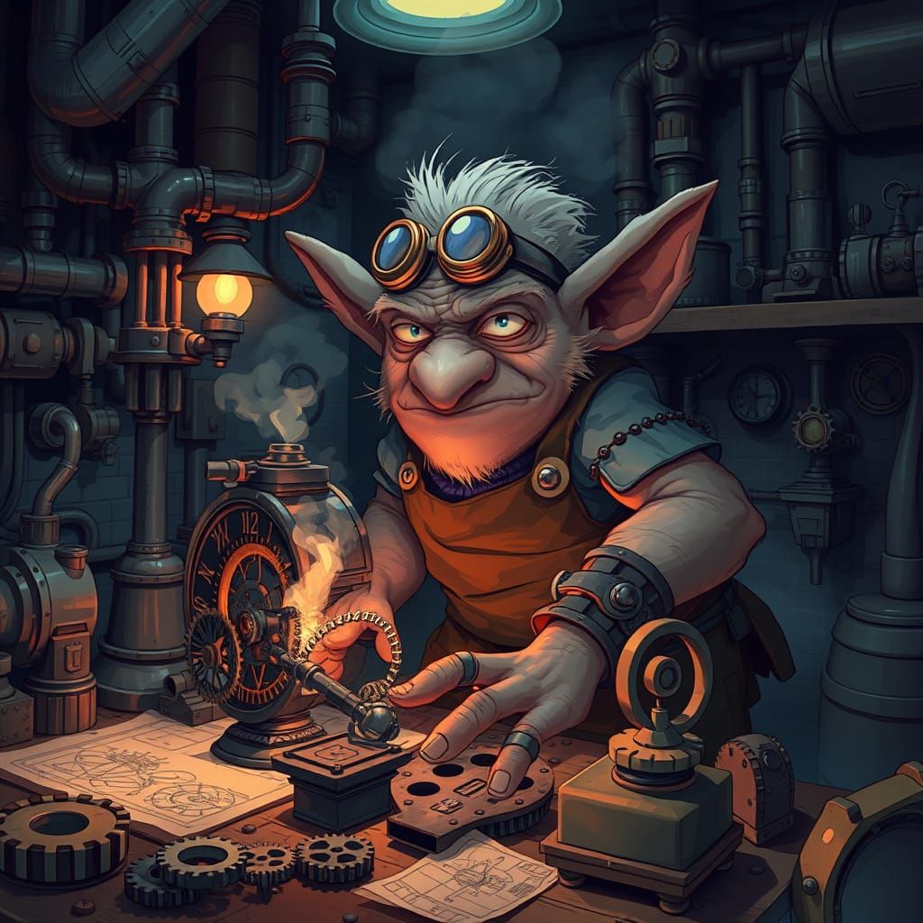 Steampunk Troll Artificer's Clockwork Workshop