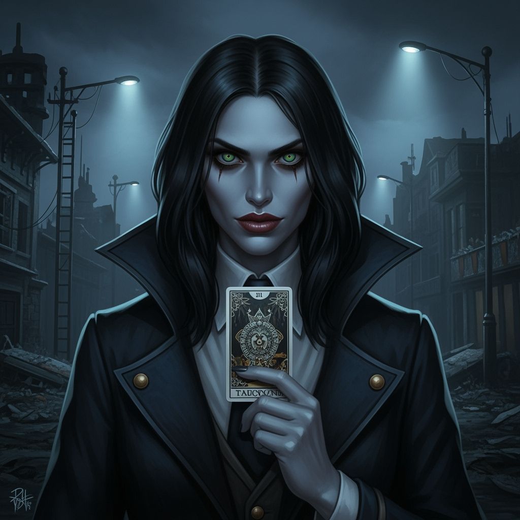 Sinister Mad Hatter Figure with Tarot Card