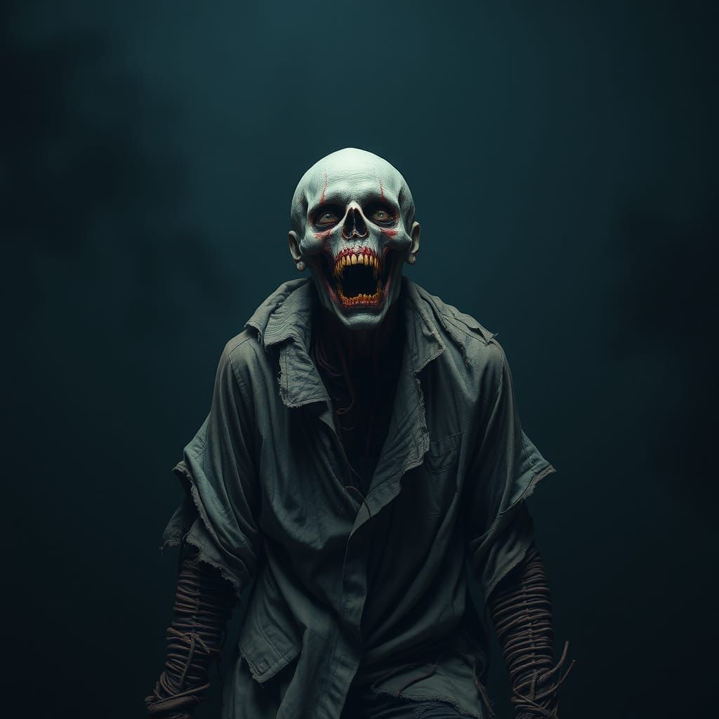 Terrifying Figure Consumed by Fear in Biomechanical Style