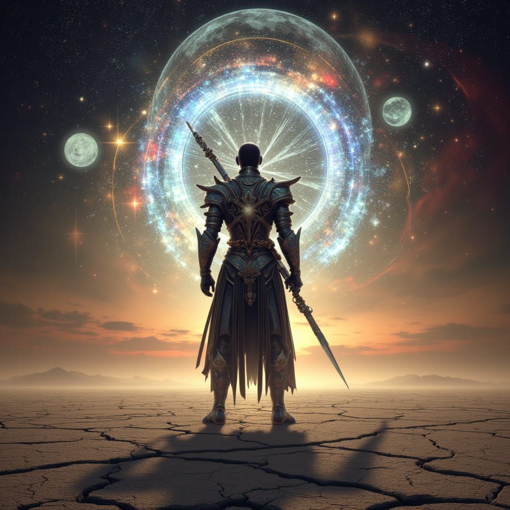 Knight Guarding a Shimmering Portal in Hyperrealistic Style
