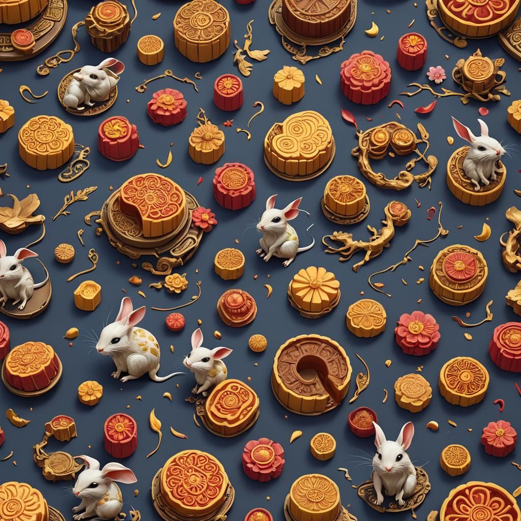 Chinese New Year Jerboa with Mooncake: Detailed Matte Painti...