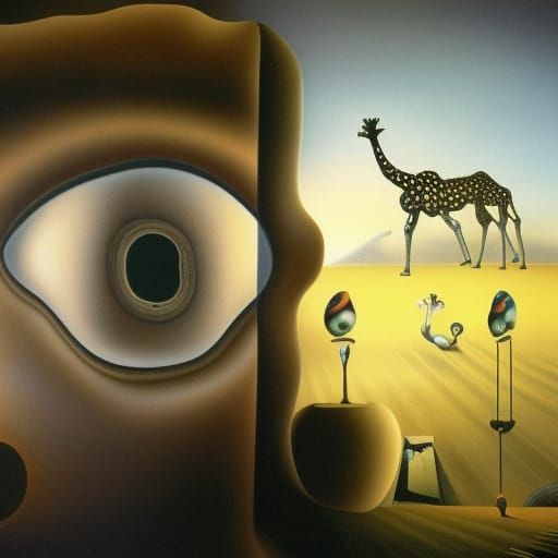 Surreal Giraffe with Hat in Eye, Dark Colors