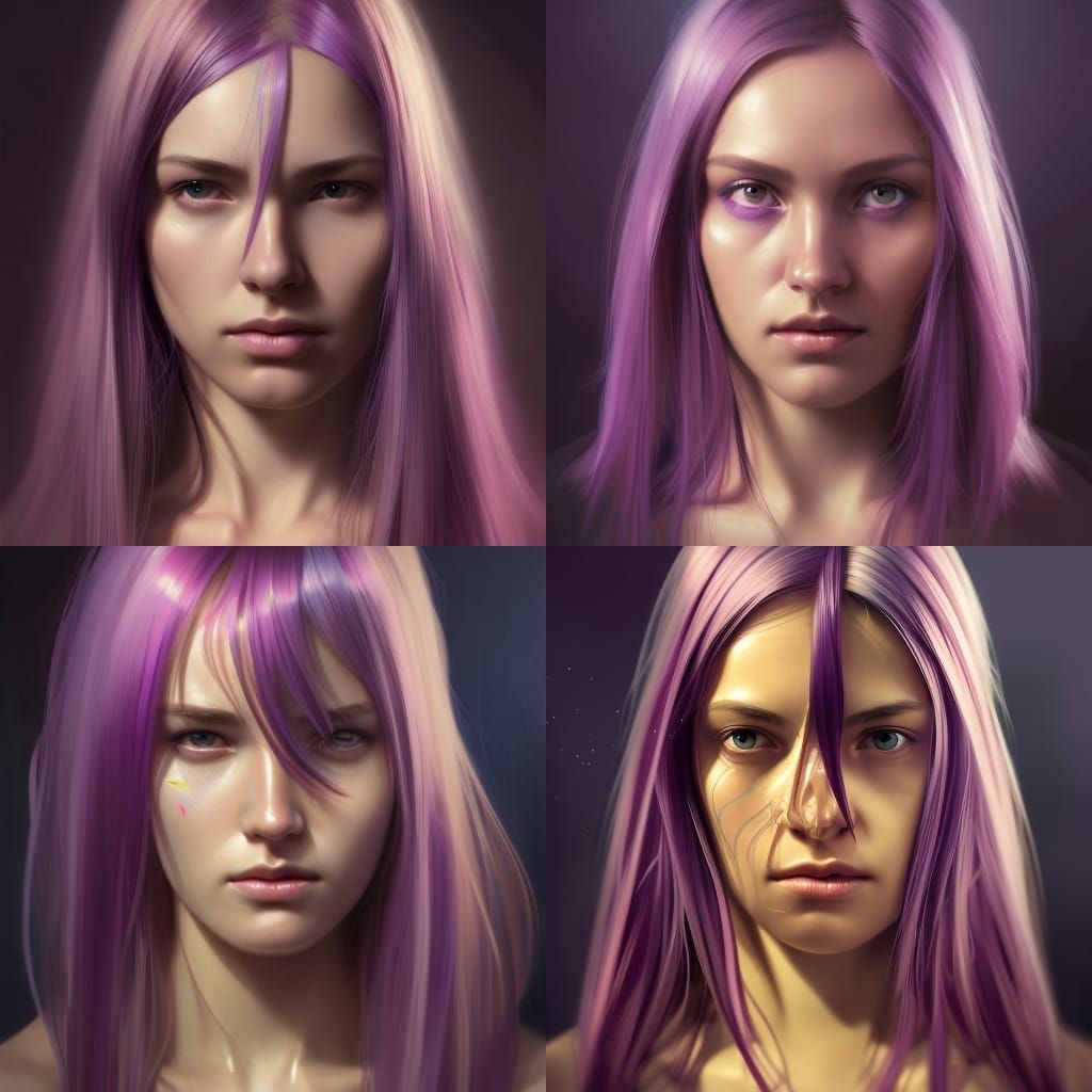 Purple-Haired Woman Portrait in Art Nouveau Style