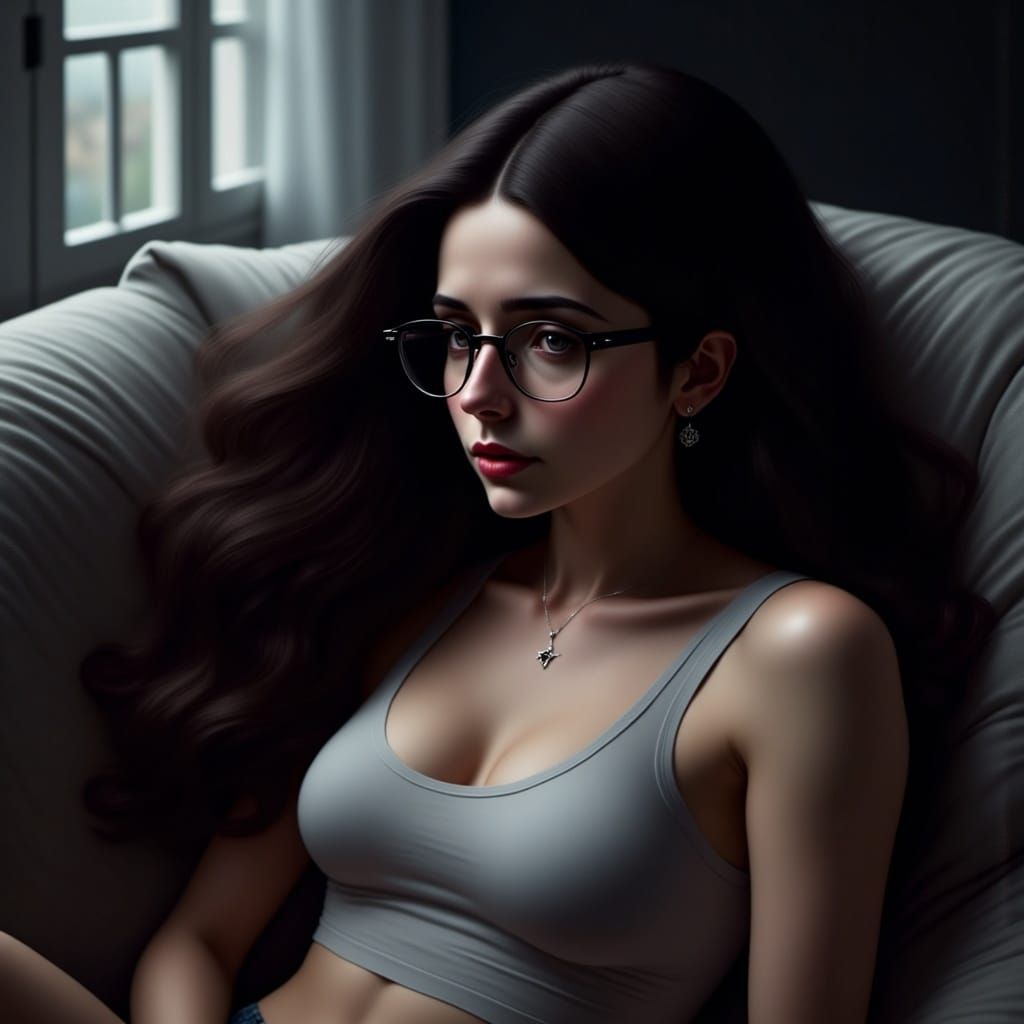 Beautiful Jewish Woman Relaxing at Night in Hyperrealism