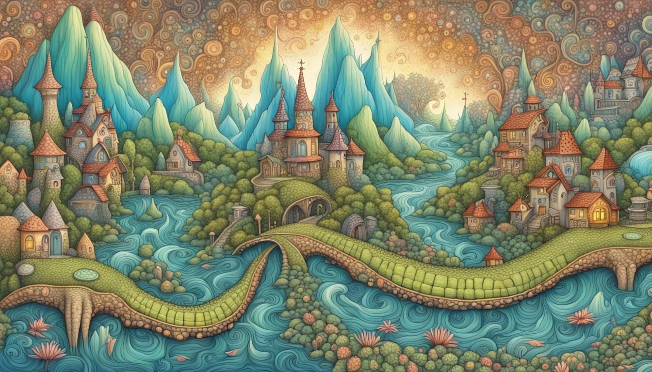 Fairy Town Meets Crocodia in Fractal Quantum Art