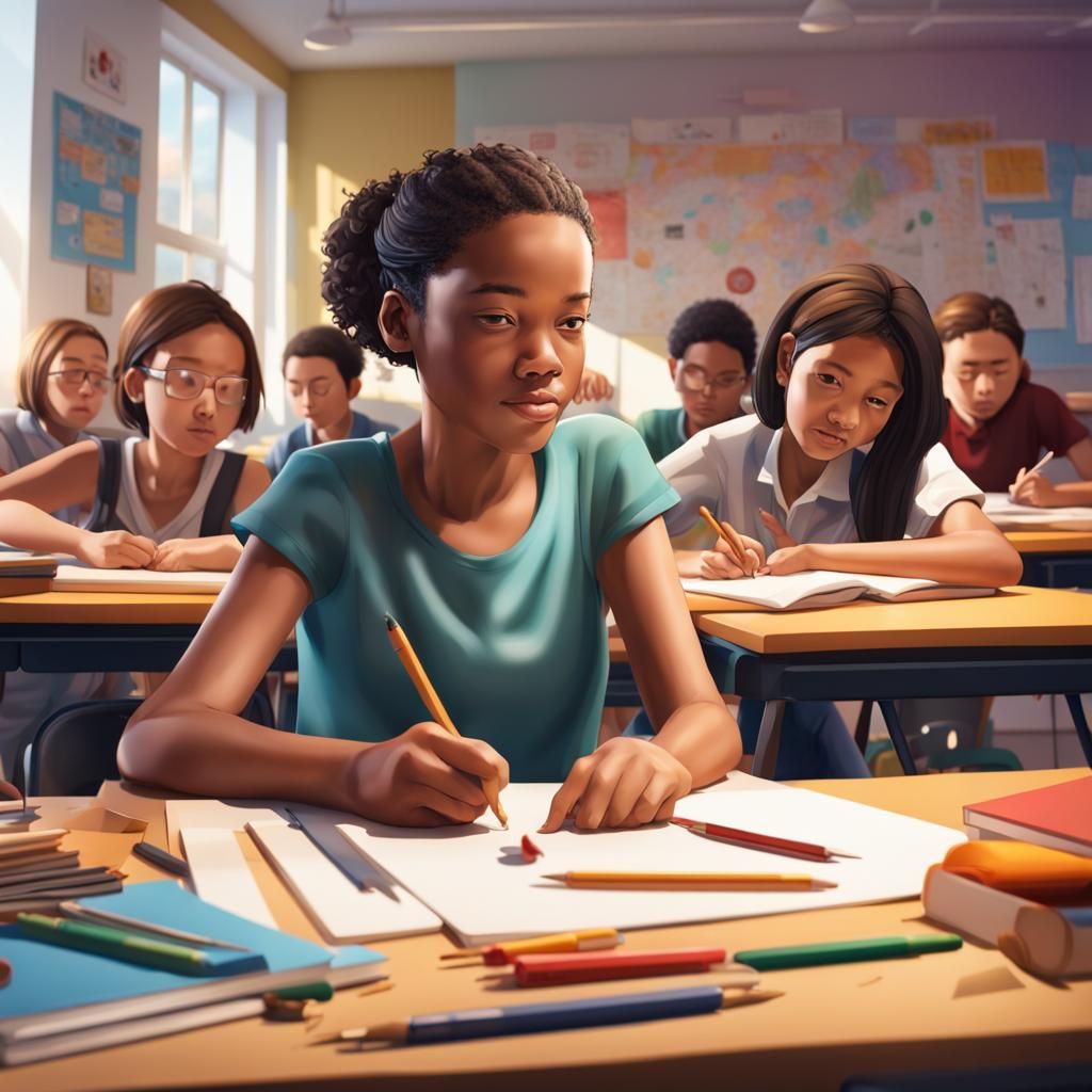Modern Classroom Scene in Hyperrealistic Splash Art Style