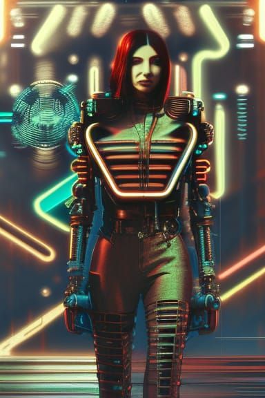 Steampunk Engine in Cyberpunk Neon Retro Style