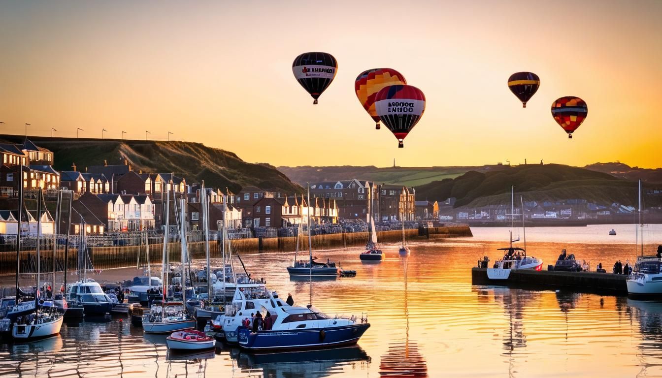 Hot Air Balloon Race over Scarborough Harbour at Sunset