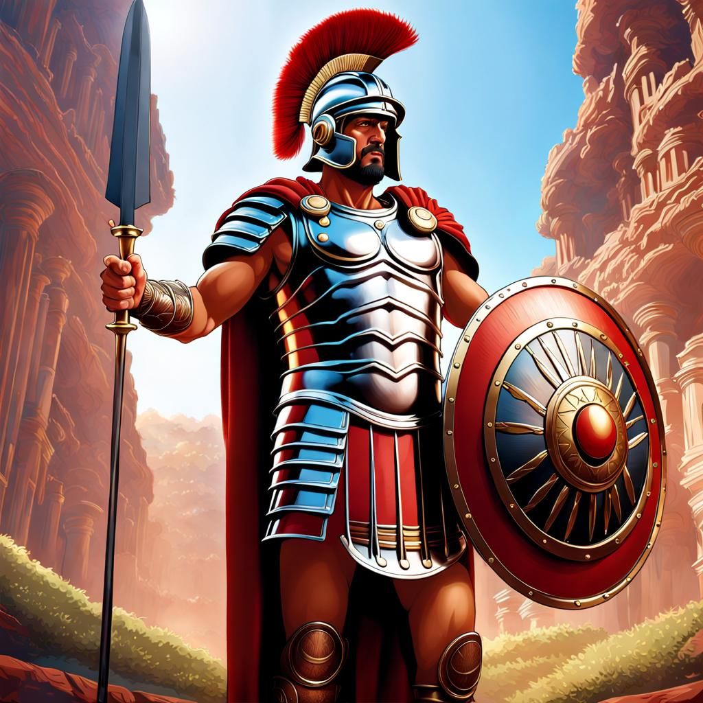 Roman Centurion Points Sword: Ghibli Style