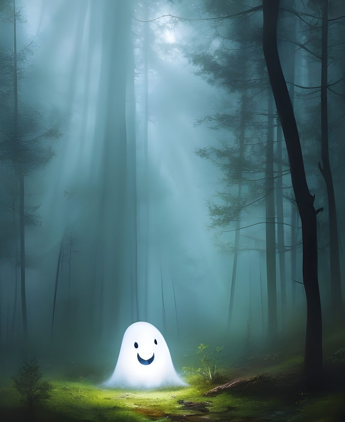 Cute Ghost in Forest with Ghostly Aura