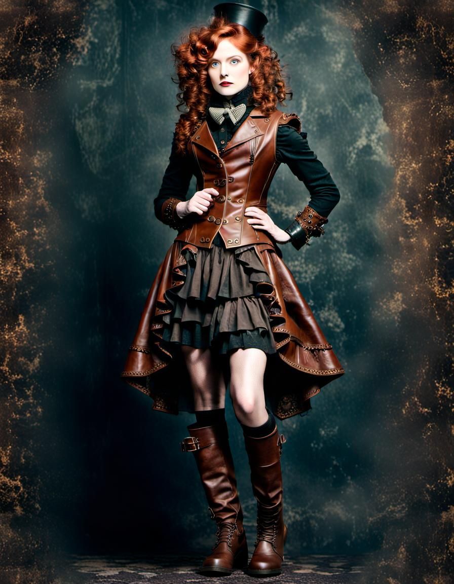 Steampunk Redhead in Leather and Victorian Vest