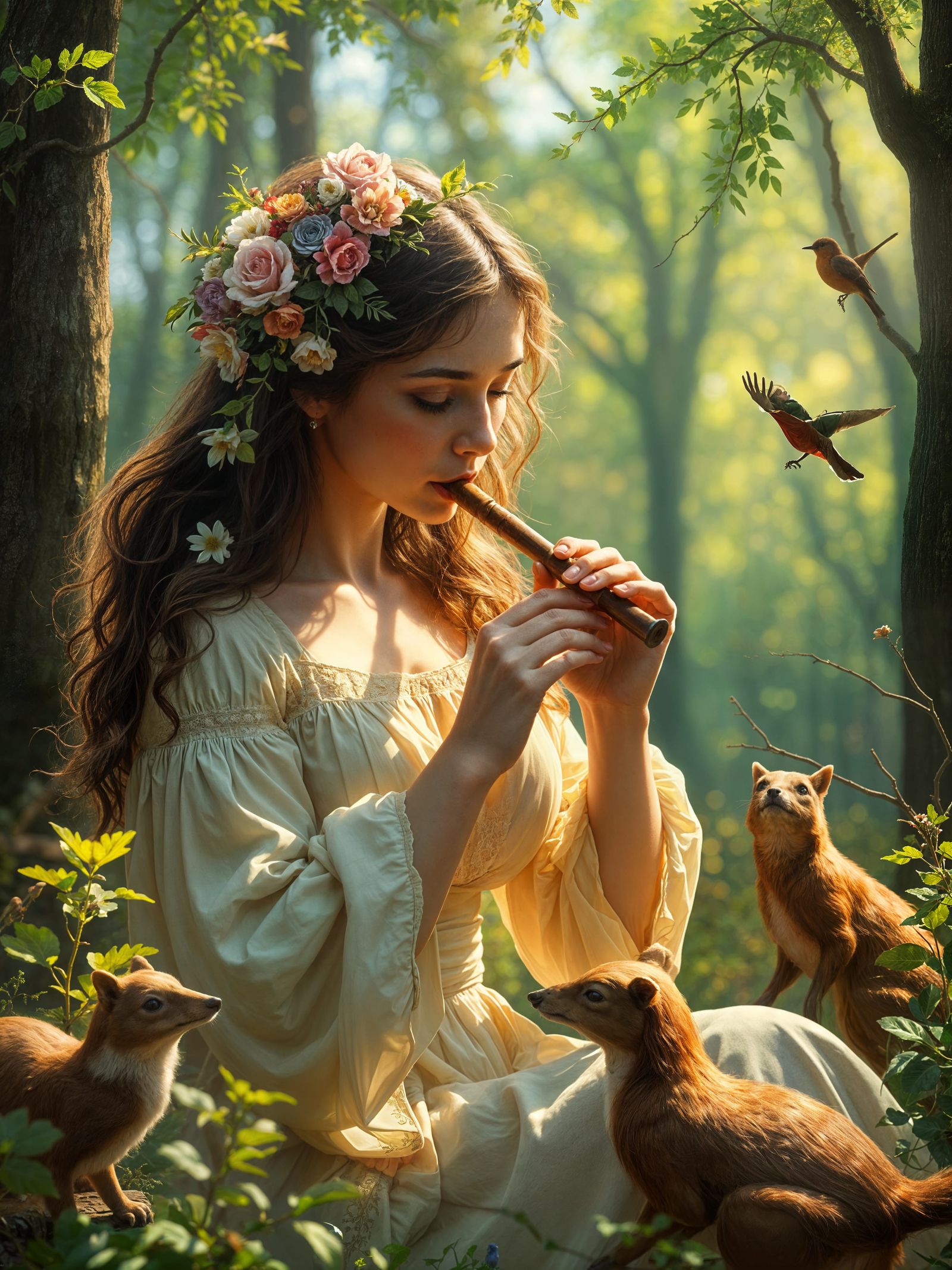 Romantic Fantasy Woodland Scene in Oil Painting Style