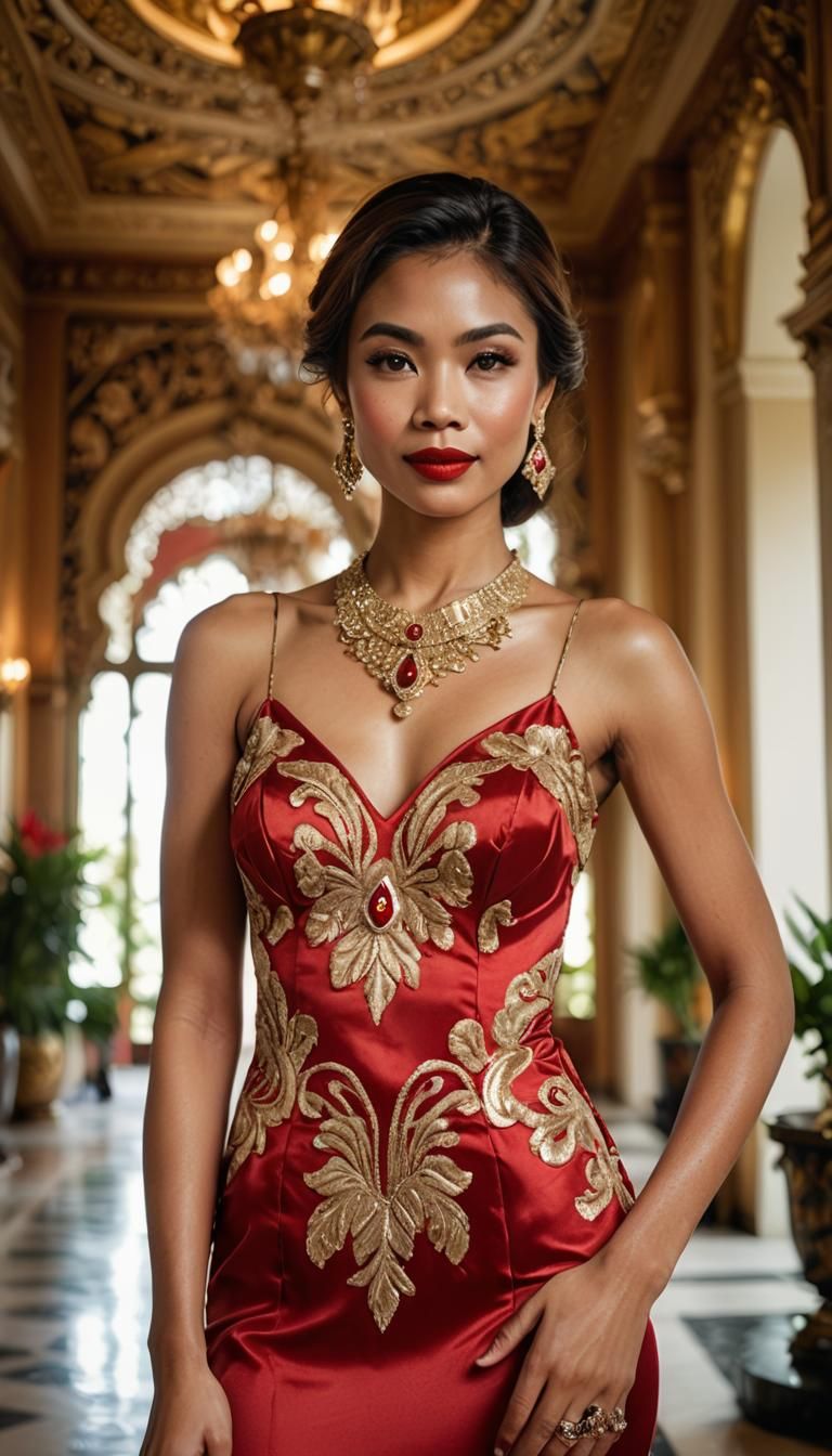 Regal Gorgeous Pan Balinese Supermodel Babes in Red Versace ♠️