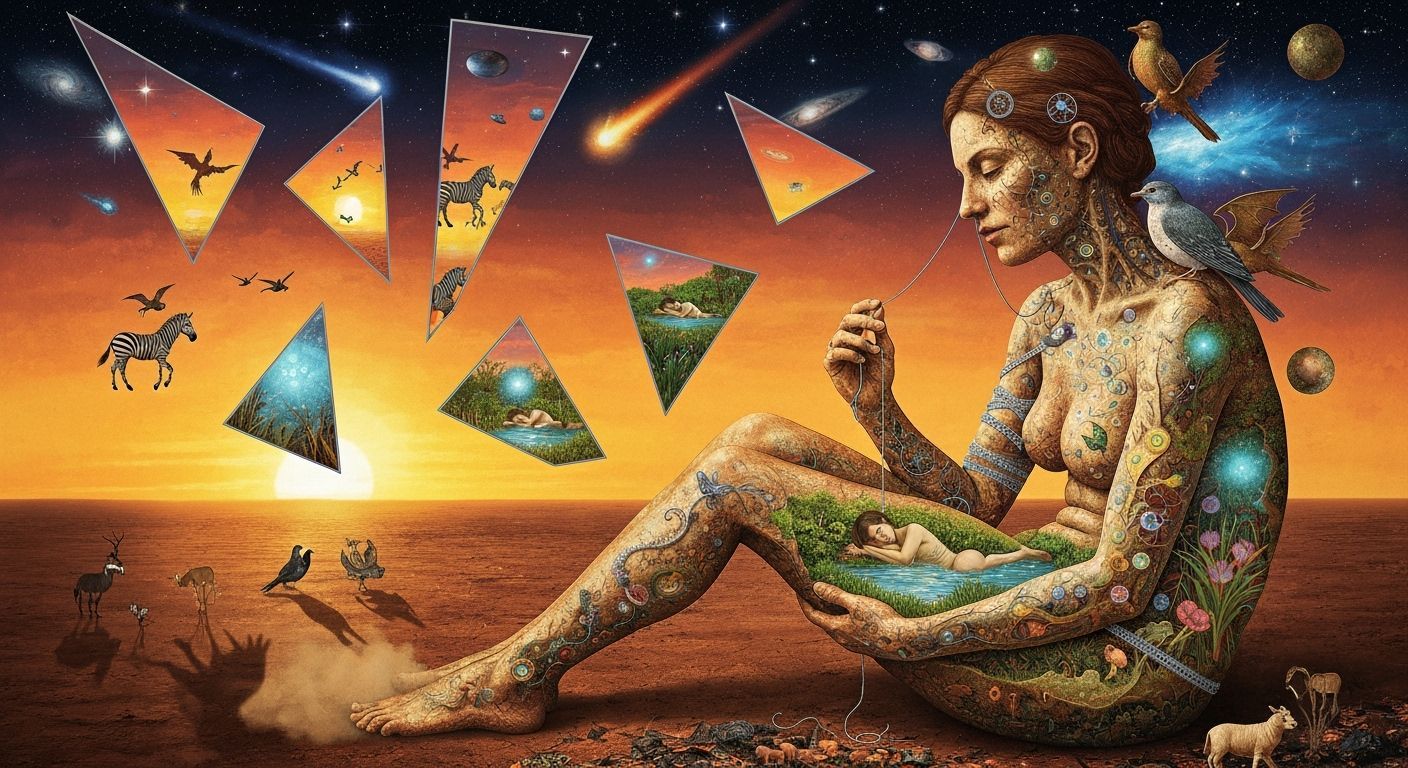 Mystical Shaman in Labyrinth of Music at Sunset